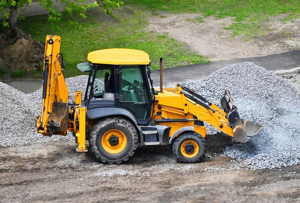 Contemporary Yellow Bulldozer Road Construction Site — Stock Photo, Image