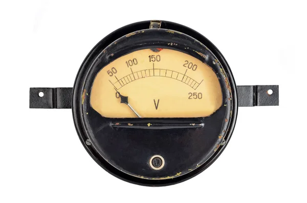 白の背景に隔離されたヴィンテージソビエト電圧計 ストック写真