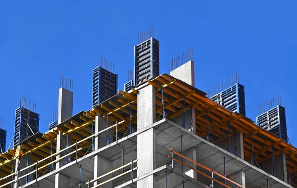 Trabajos Construcción Edificios Gran Altura Con Andamios —  Fotos de Stock