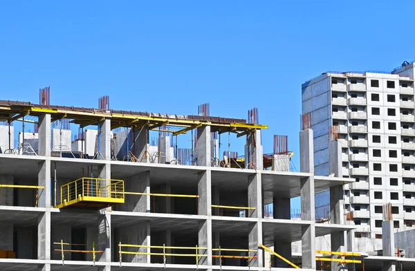 Trabajos Construcción Edificios Gran Altura Con Andamios — Foto de Stock