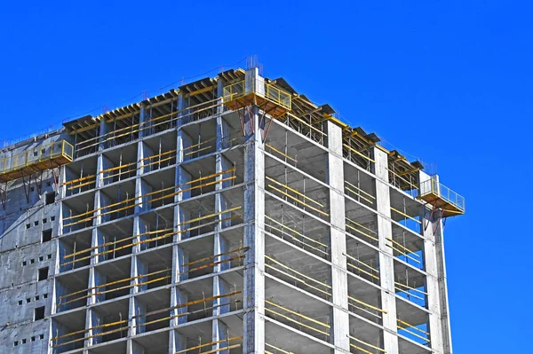 Trabajos Construcción Edificios Gran Altura Con Andamios —  Fotos de Stock