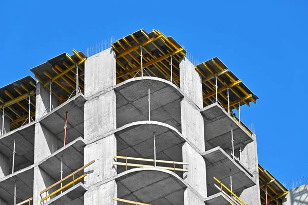 Trabajos Construcción Edificios Gran Altura Con Andamios — Foto de Stock