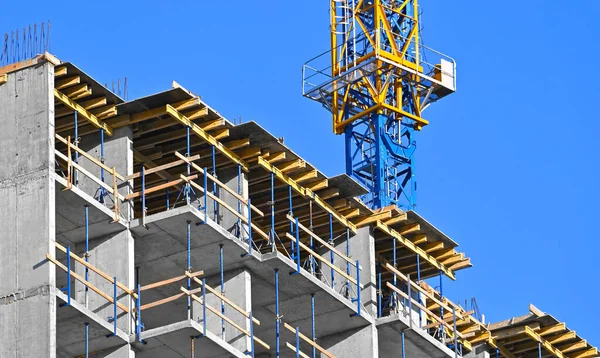 Kraanvogel Gebouw Aanbouw Tegen Blauwe Lucht — Stockfoto