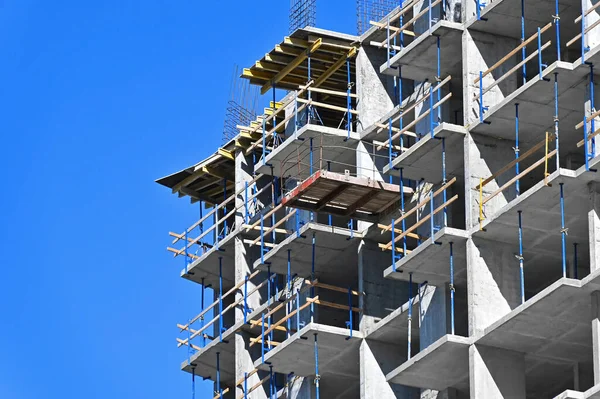 Trabajos Construcción Edificios Gran Altura Con Andamios —  Fotos de Stock