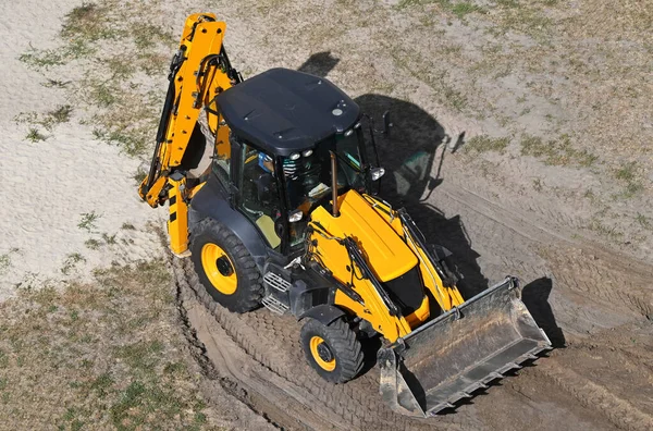 Bulldozer Amarelo Contemporâneo Canteiro Obras Rodoviárias — Fotografia de Stock