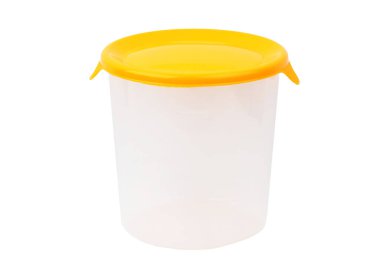 Yiyecek için plastik kutu, beyaz arka planda izole edilmiş.