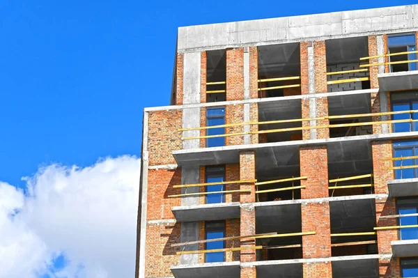 Trabajos Construcción Edificios Gran Altura Con Andamios —  Fotos de Stock