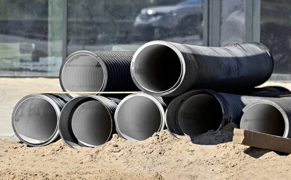 Stacked New Pvc Pipe Construction Site — Stock Photo, Image