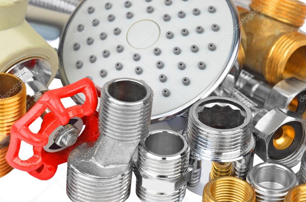 Plumbing fitting, tap and showerhead — Stock Photo © unkas 75852341