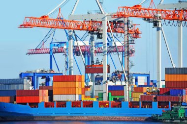 Odessa, Ukrayna 'daki kargo güvertesine vinç yükleme konteynırı