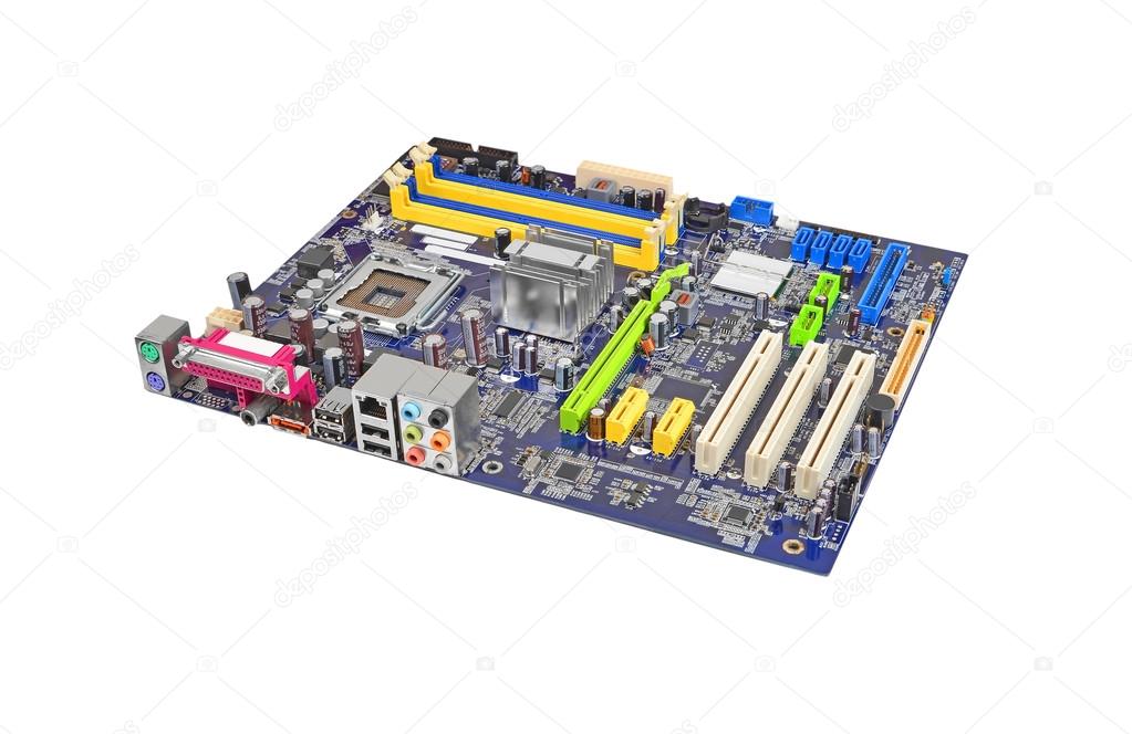Computer motherboard on white