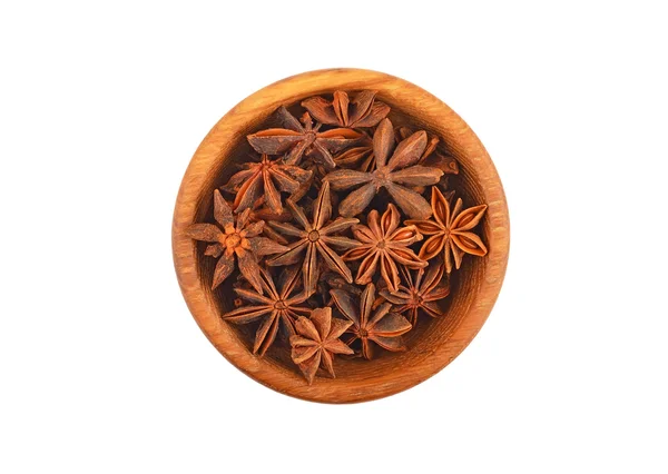 Anice stellato in ciotola di legno — Foto Stock