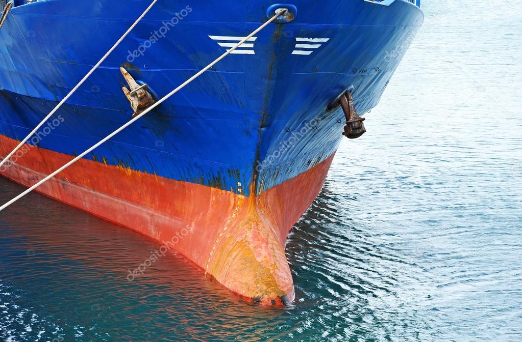 Bulbous bow of bulk cargo ship