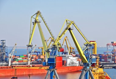 toplu yük gemisi liman vinç altında