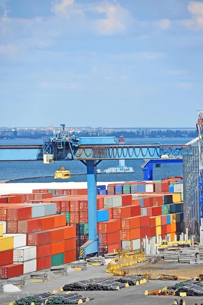 Cargo container, pipe and grain drayer in port Stock Picture