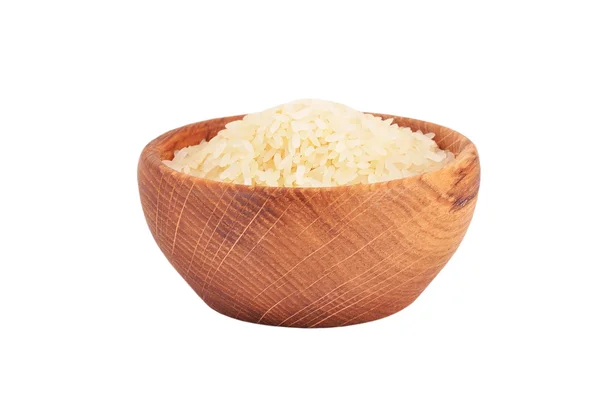 Rijst in een houten kom — Stockfoto