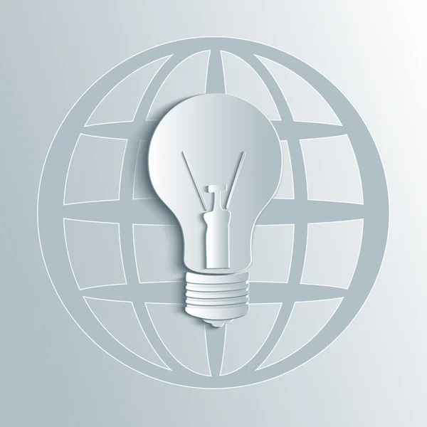 Gloeilamp vectorillustratie met globe kaart. — Stockvector