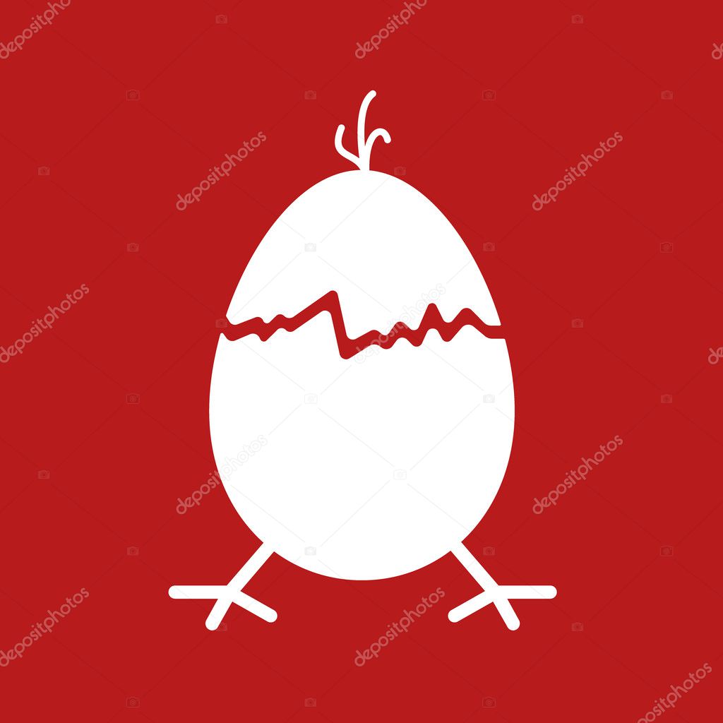 Hand-drawn cracked egg with bird arms and crest. Easter egg linear illustration for print, web.