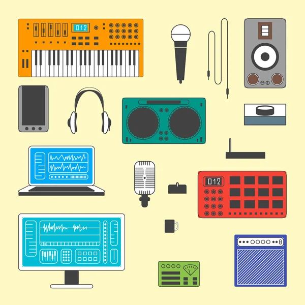 Conjunto de equipos digitales de músico . — Vector de stock