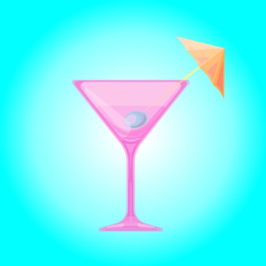 Martini bardağı zeytin ve kokteyl şemsiye