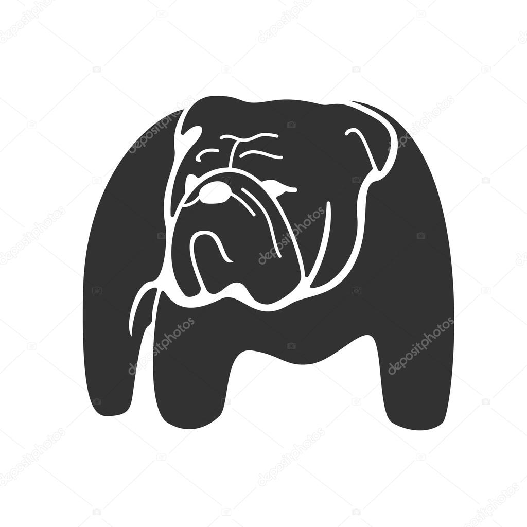 Bulldog monochrome silhouette. Monochrome hand drawn logotype of pointing bulldog isolated on white background. Easy editable. Vector concept design which can be used on print, cover or tattoo design.