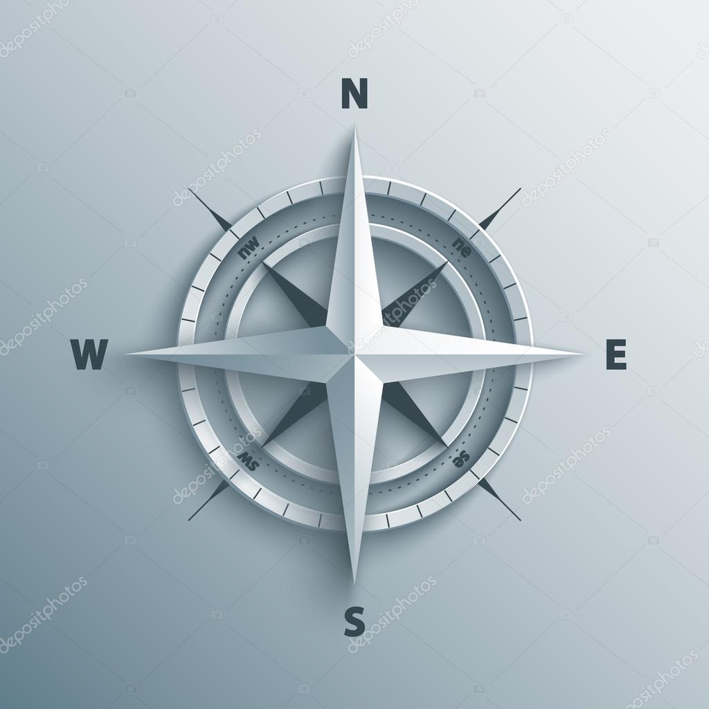 Paper Wind rose in 3d and origami style. Modern compass icon illustration.