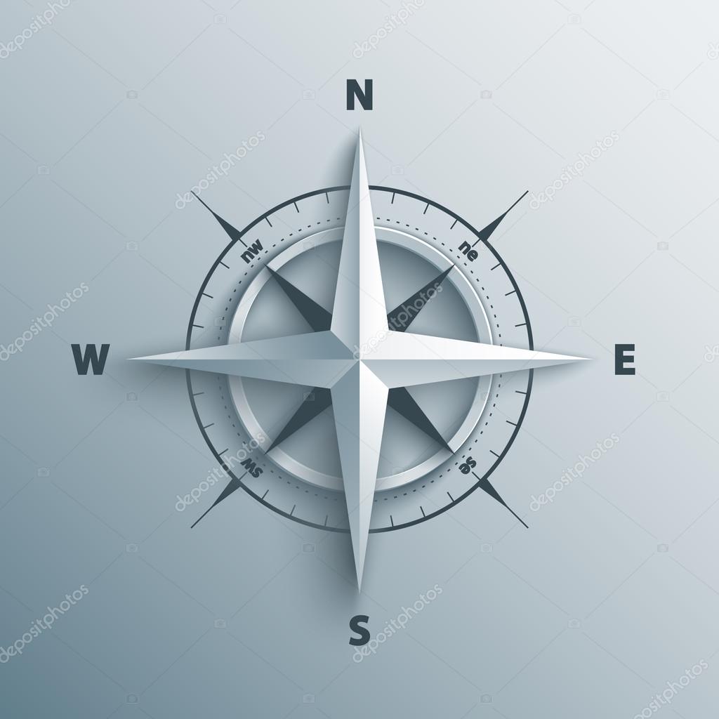 Paper Wind rose in 3d and origami style. Modern compass icon illustration.