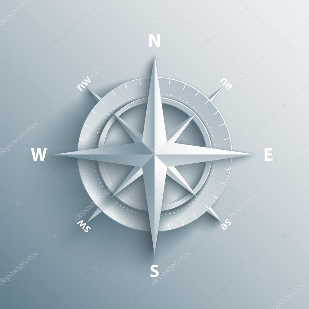Paper Wind rose in 3d and origami style. Modern compass icon illustration.