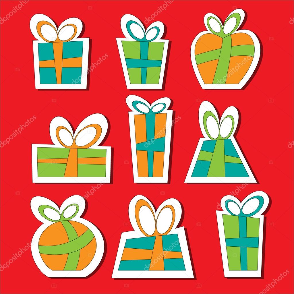 Bastoni — Vettoriale Stock Collection of vector colorful Christmas present boxes New Year ts set Sticks — Vettoriali di malecula