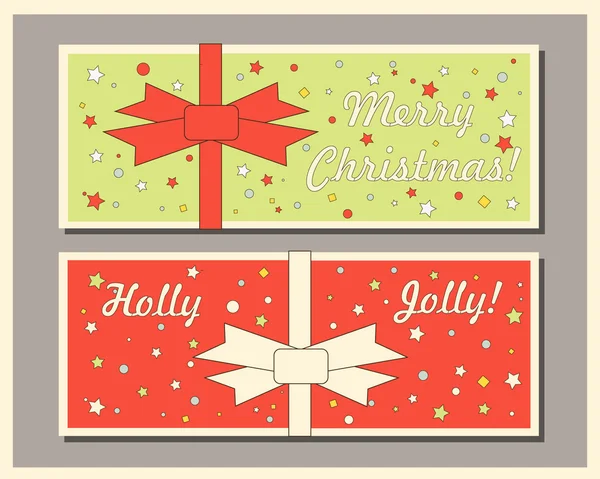 Cartões de boas-vindas vintage Natal conjunto com arcos. Feliz feriados conjunto de tags e marcadores. Ilustração vetorial . —  Vetores de Stock