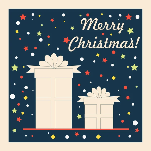 ヴィンテージのクリスマスと幸せな新年休日の現在の箱とグリーティング カード。ベクトル図. ロイヤリティフリーのストックイラスト