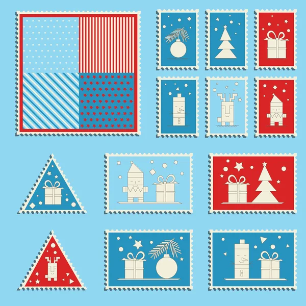 カラフルなクリスマス切手の大規模なセット。ヴィンテージの新年装飾要素. ベクターグラフィックス
