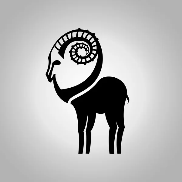 Stylized black silhouette of goats figure. Ibex sign on white background. Vector illustration. — Stock Vector