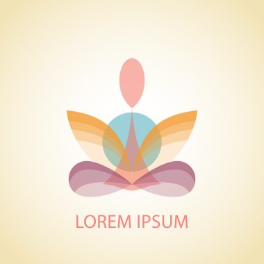 Renkli yoga poz vektör logo tasarım şablonu. Güzellik, Spa, Relax, Masaj, meditasyon, Nirvana kavramı simgesi.