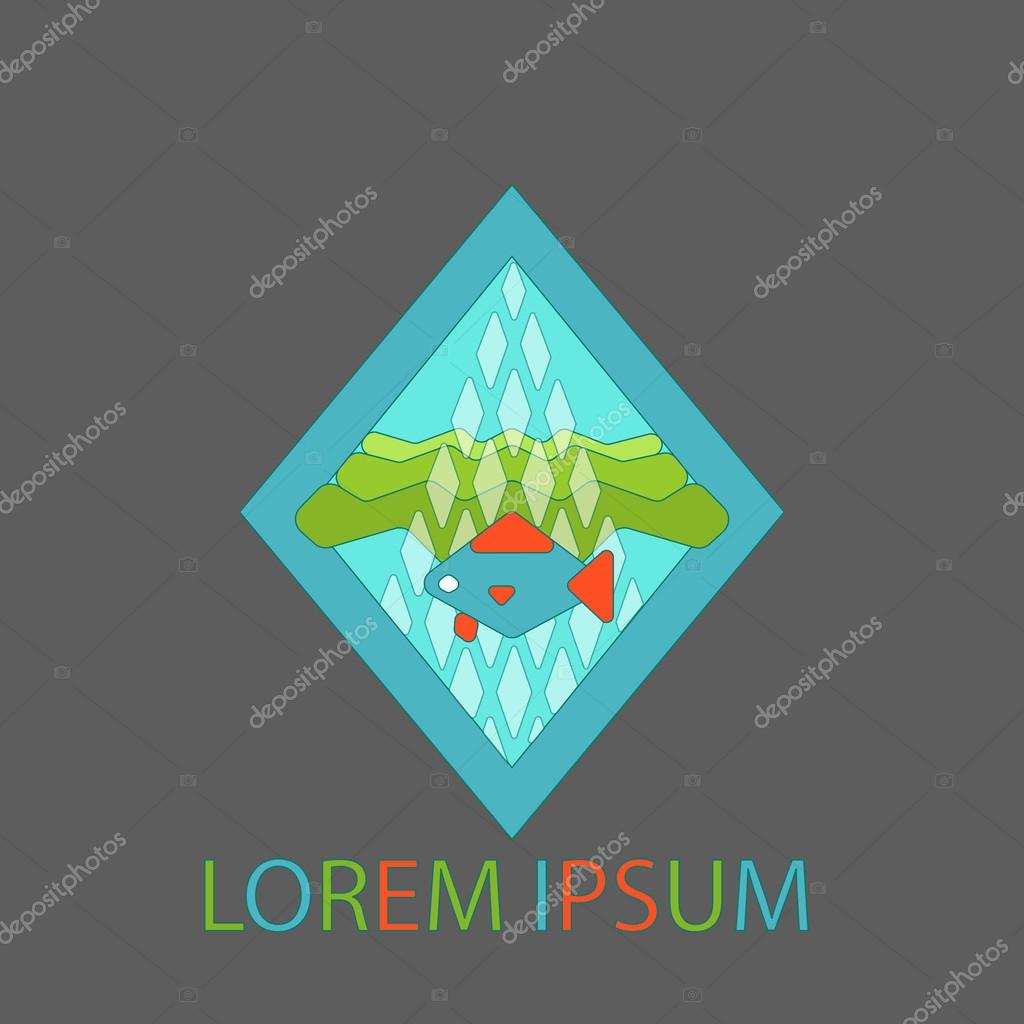 Fish logo design template. Abstract fish swimming under water concept. Seafoodshop, restaurant and cafe logo concept. Vintage retro label suach as stamp, badge and symbol