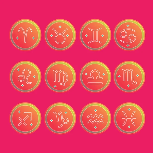 Zodiac signs. Flat thin set of simple round zodiac icons on color background - for web and print. Horoscope Signs. — Stockvector