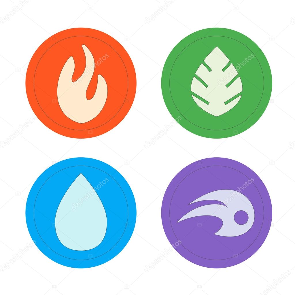 Natural elements - vector icons set. Vector symbols of four elements -  fire, water, air, ground. Stock Vector by ©malecula 83963648