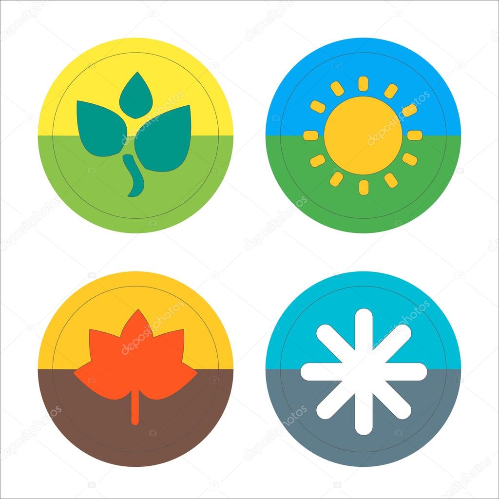 Four seasons flat thin icon set. Vector illustration of winter, Spring, Summer, Autumn symbols. Editable