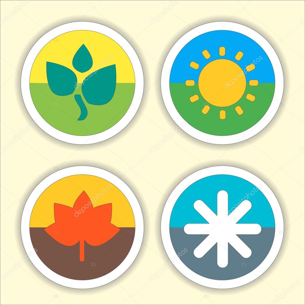 Four seasons flat thin icon set. Vector illustration of winter, Spring, Summer, Autumn symbols.