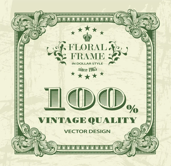 Quadrado _ floral _ frame _ in _ dollar _ style — Vetor de Stock