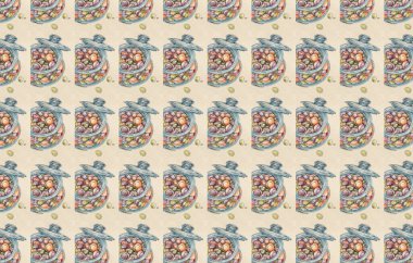 Tekstil tekstil motif şablonu, nesnelerle tekrarlıyor çiçekler, maskotlar, klasik arka planlar, kartlar, ambalajlar, hediyeler, soyut arka planlar. 