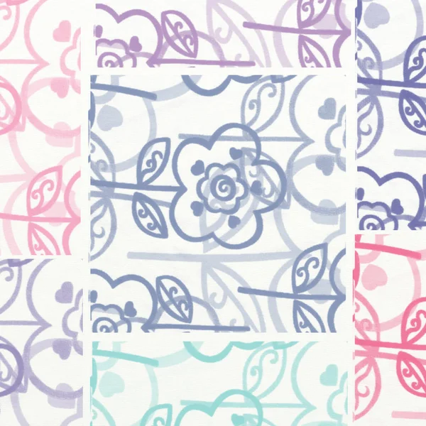 Textilie Opakující Motiv Vzor Objekty Květiny Maskoty Vinobraní Pozadí Karty — Stock fotografie