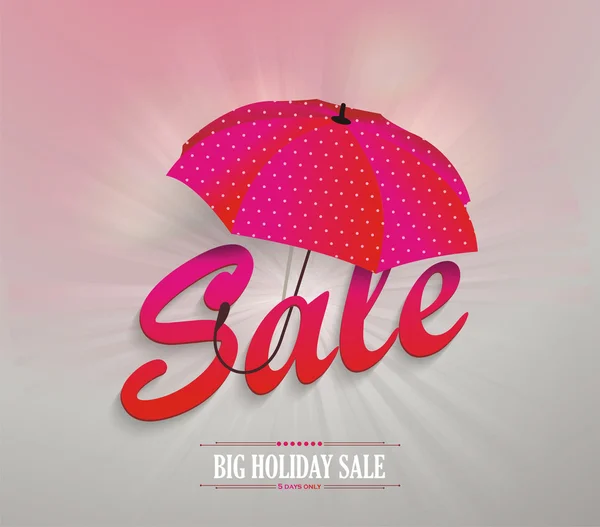 3d red text SALE with pink umbrella, vector illustration — Stock Vector