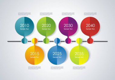 Yeni teknolojilerin, pazarlamanın, sunumun, iş akışı planının, diyagramın, yıllık raporun, web tasarımının resimlenmesi için zaman çizelgesi bilgi tasarımı.