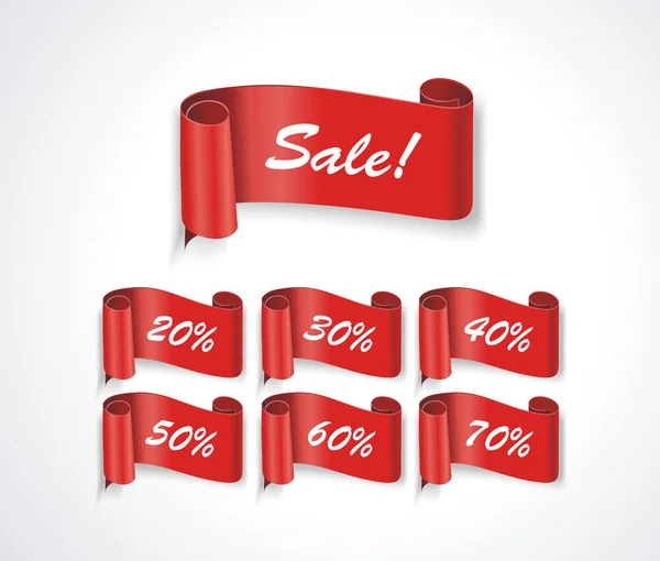 Prodejní Červená Banner Set Procentuální Slevou Vektor — Stockový vektor
