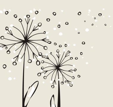 Sinek yapraklı, soyut kabarık çiçekler. Vektör illüstrasyonu.