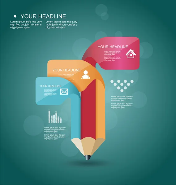 Vektor ceruza Infografikus idővonal sablont ikonok — Stock Vector