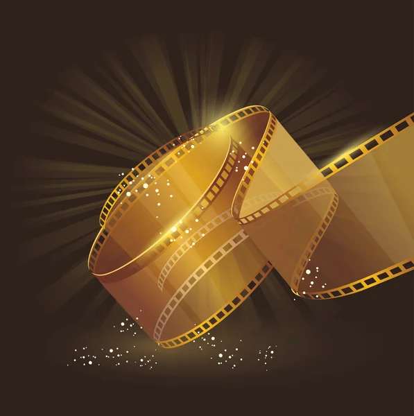 Carrete de película de oro 3d, signo de etiqueta de vector — Vector de stock