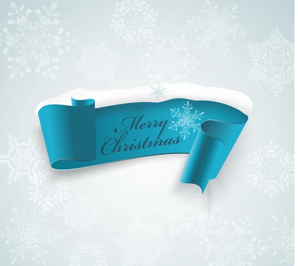 Banner de invierno, cinta azul realista y nieve . — Vector de stock