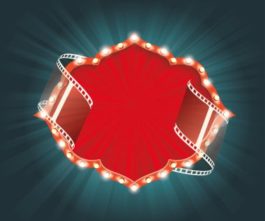 Eski sinema afiş şerit ile rulo. Vektör arka plan.